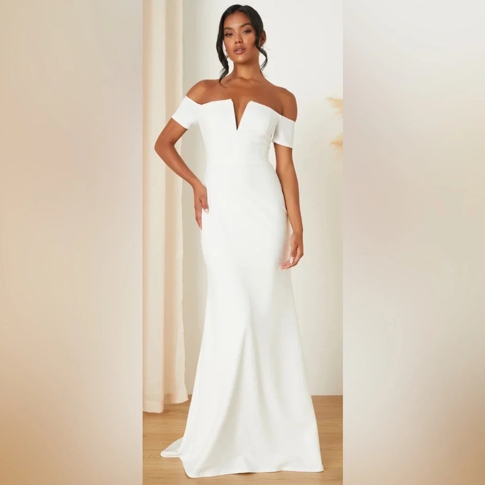 Loveliest Aura White Off-the-Shoulder Mermaid Maxi Dress Sz M